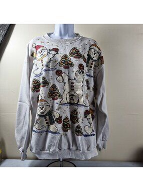 Vintage 1994 Fun Art Snowman Christmas Sweatshirt USA Made Glitter OS